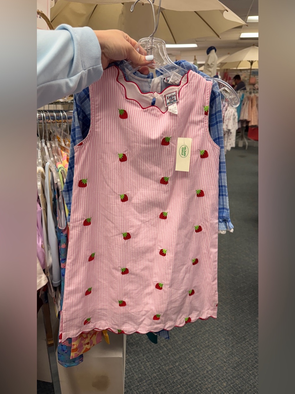 Pink Strawberry Embroidered Sleeveless Kids Dress